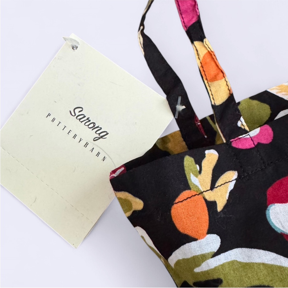 Pottery Barn Floral Black Sarong with Orange, Pink, Green Accents